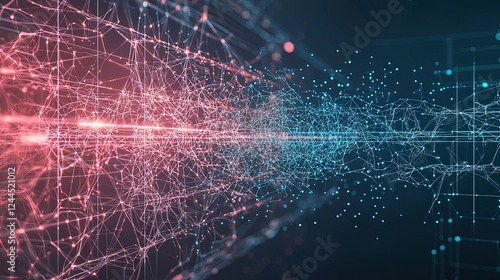 Wallpaper Mural Abstract digital visualization of glowing particles in red and blue, creating a dynamic flow across a dark background, suggesting technology and innovation. Torontodigital.ca