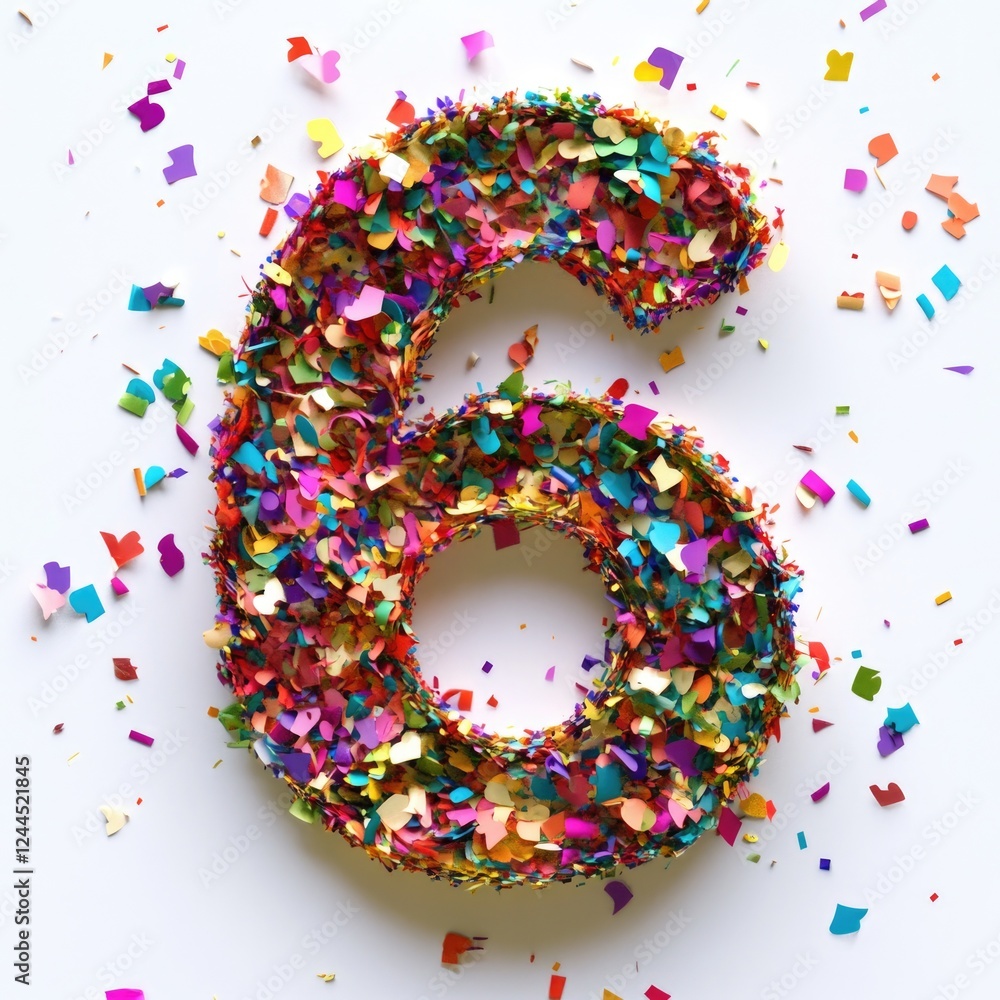 Happy Birthday with Colorful Confetti Number 6 Happy Birthday with Colorful Confetti Number 6