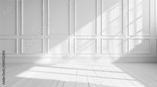 White empty paneled wall background mock up copy space white colored floor