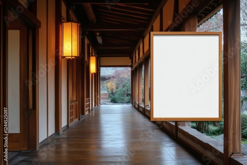 Elegant corridor with customizable blank frame mockup, traditional architectural style