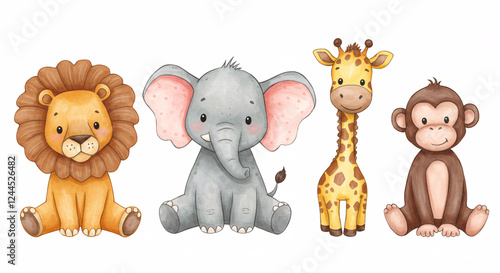 Cute Cartoon Animals Sitting in a Row