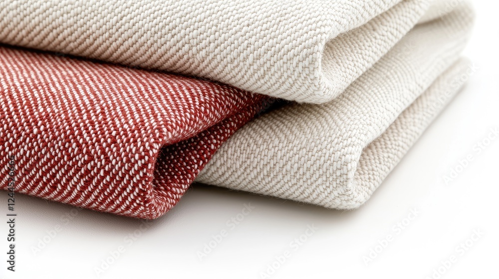 Close-up of folded red and beige fabrics