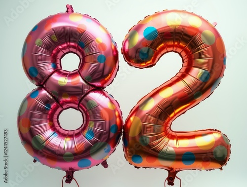 Colorful Balloons Forming the Number 82 for an Eighty-Second Birthday Celebration photo