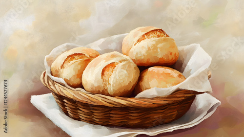 Wallpaper Mural A basket of freshly baked bread rolls, golden brown and soft on the inside, placed on a linen napkin. Torontodigital.ca