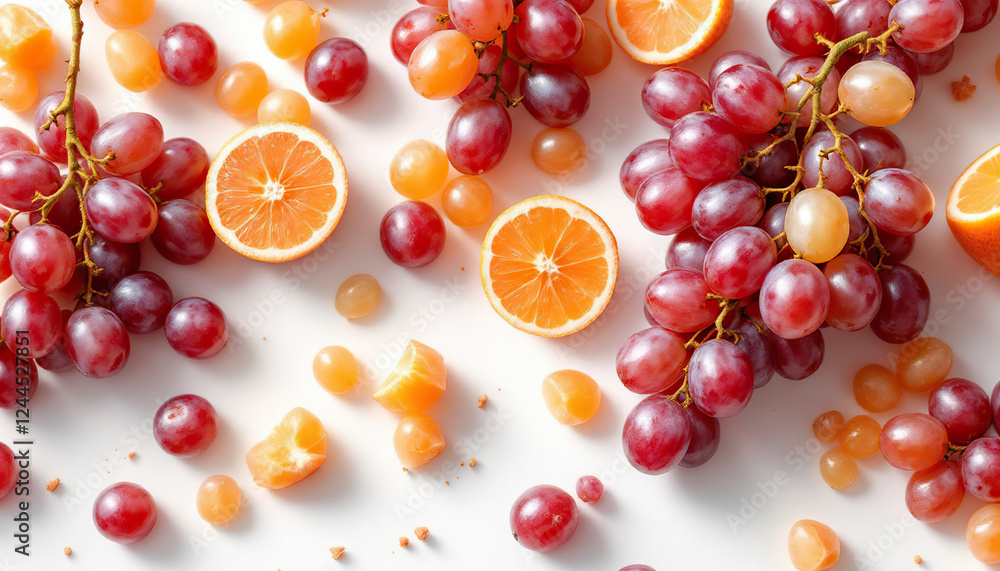 Fresh Red and Green Grapes with Oranges Fruit Flat Lay Fresh Red and Green Grapes with Oranges Fruit Flat Lay