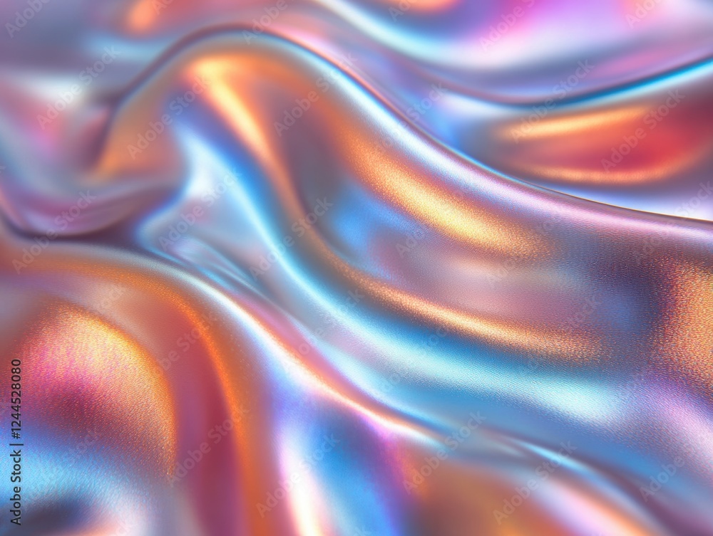 Fototapeta premium A close-up of iridescent fabric with flowing waves of color.