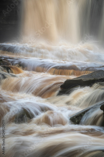 USA, West Virginia, Blackwater Falls State Park. Blackwater Falls and rapids. photo