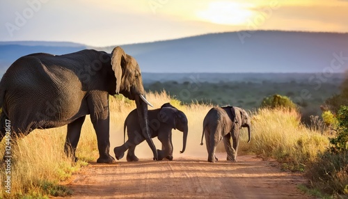 A Heartwarming Moment An African Elephant Mother and Her Calf Basking in the Sunlit Savannah of South Africa, Captured in a Perfect Instant of Connection and Tranquility.