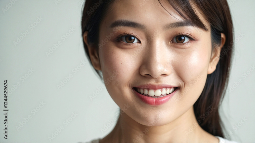 Smiling face portrait of a young asian woman, closeup view Smiling face portrait of a young asian woman, closeup view