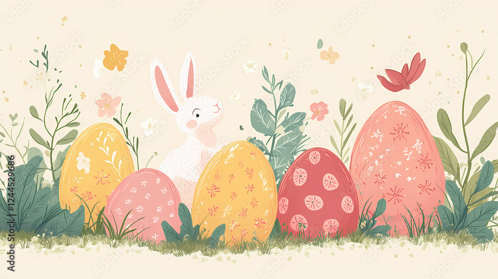 Pastel easter eggs with hidden bunny on light background. Hidden Easter Eggs & Symbolism. Illustration Pastel easter eggs with hidden bunny on light background. Hidden Easter Eggs & Symbolism. Illustration