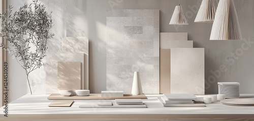 Inspiración en diseño de interiores con azulejos, luz cálida y elementos decorativos naturales.