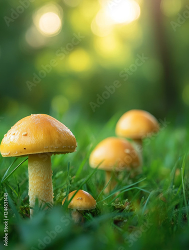 Wallpaper Mural Mushrooms growing in a sunlit forest clearing. Torontodigital.ca