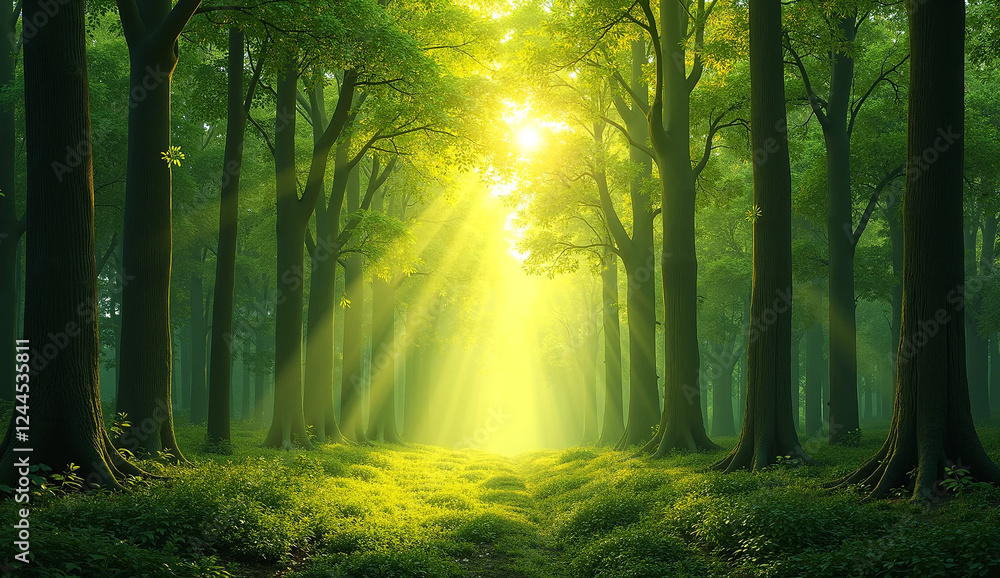 Obraz premium morning in the forest spring background