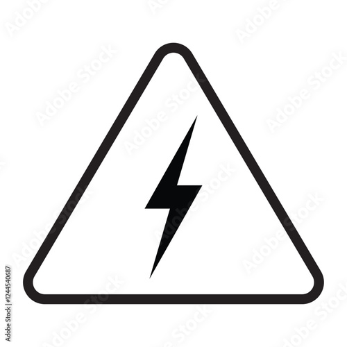 Electric shock danger icon. High voltage shock caution sign with electric lightning. Warning, danger, white triangle sign. Vector illustration. High voltage icon, danger vector symbol on white, EPS 10