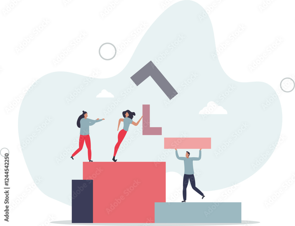 Fototapeta premium Work cooperation, partnership and teamwork for job task .Successful and productive strategy to reach goal with unity and working together.flat characters.