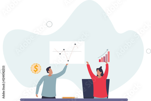Finance fundamentals with business profit analysis.Company financial data calculation with statistics graph and diagram.flat characters.