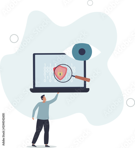Cyber security course with education about digital safety.Online learning about data encryption, fraud and scam protection and information privacy awareness.flat characters.