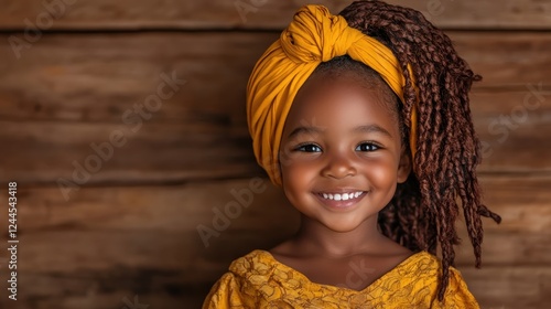 A charming young girl dressed in a colorful traditional outfit exudes joy and pride, celebrating her culture and heritage in this delightful portrait captured beautifully. photo