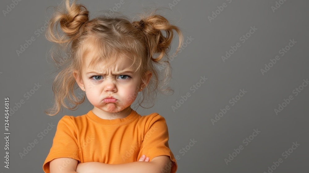 A young girl crosses her arms with an angry expression, vividly showcasing the emotions of childhood anger and the complexities of early human feelings. A young girl crosses her arms with an angry expression, vividly showcasing the emotions of childhood anger and the complexities of early human feelings.