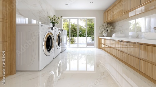 Modern laundry room with garden view, design ideas