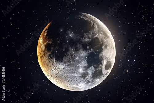Stunning view of a lunar eclipse showcasing the moon's captivating changes in color and texture amidst a starry sky