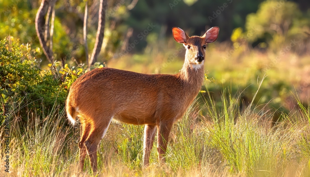 Vibrant Female Pampas Deer Grazing in the Cerrado Biome of Minas Gerais, Brazil at Sunset Vibrant Female Pampas Deer Grazing in the Cerrado Biome of Minas Gerais, Brazil at Sunset