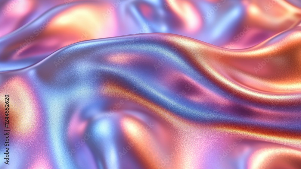 Fototapeta premium A smooth, colorful fabric texture with iridescent sheen and flowing patterns.