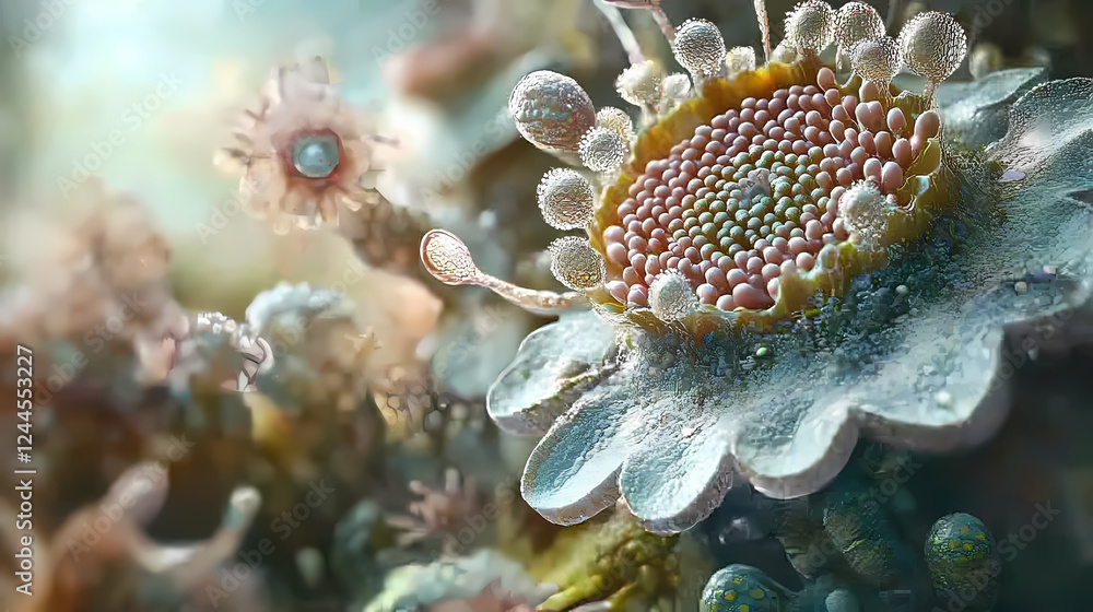Naklejka premium Photographer who captures the hidden beauty of microscopic worlds offering a new perspective on nature. Hidden Worlds. Illustration
