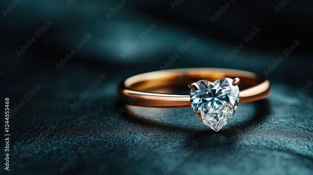This stunning image showcases a heart-shaped diamond engagement ring, exquisitely crafted with a rose gold band, set against a dark, luxurious background that enhances its brilliance. This stunning image showcases a heart-shaped diamond engagement ring, exquisitely crafted with a rose gold band, set against a dark, luxurious background that enhances its brilliance.
