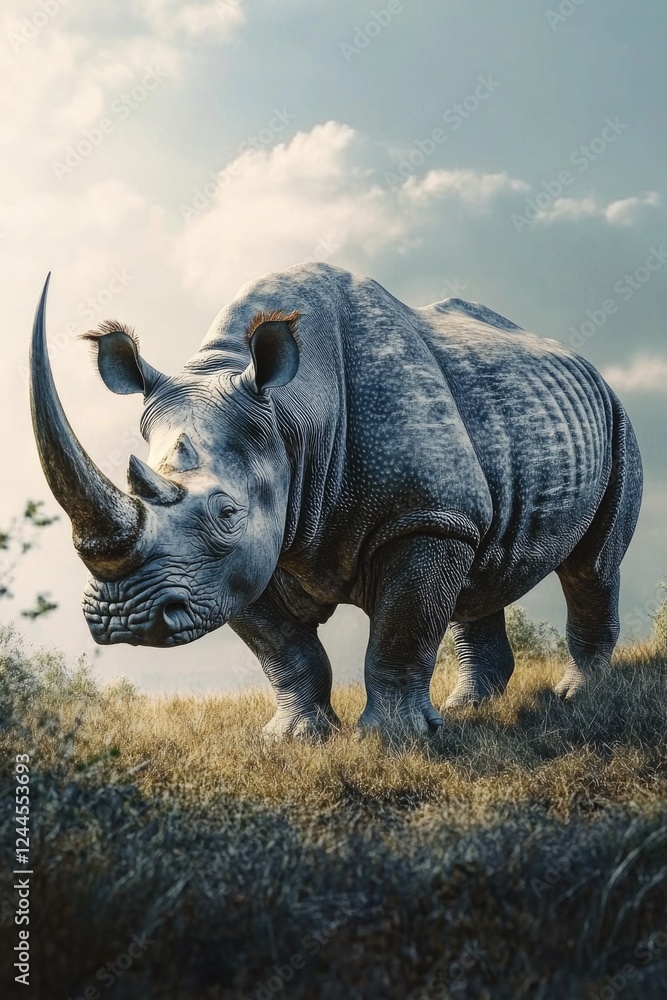 Fototapeta premium Lone Rhino in Savannah