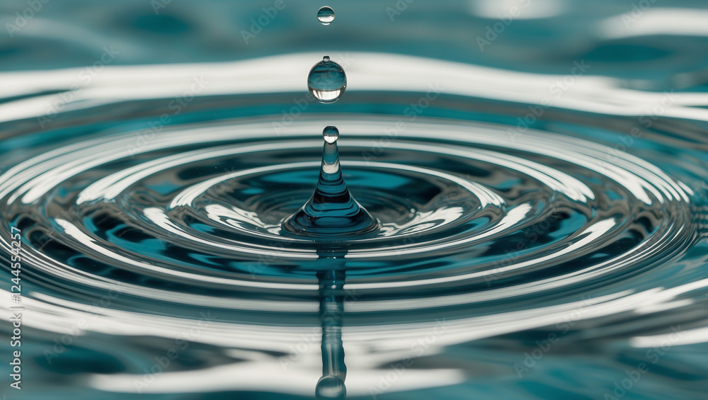 Water drop creates ripples in a tranquil surface during a calm afternoon Water drop creates ripples in a tranquil surface during a calm afternoon