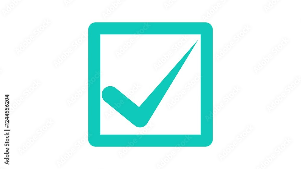 Cyan color simple check box animation with white background Cyan color simple check box animation with white background