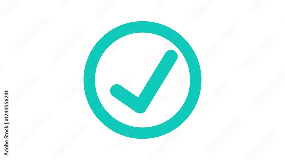 Cyan color simple check circle animation with white background Cyan color simple check circle animation with white background