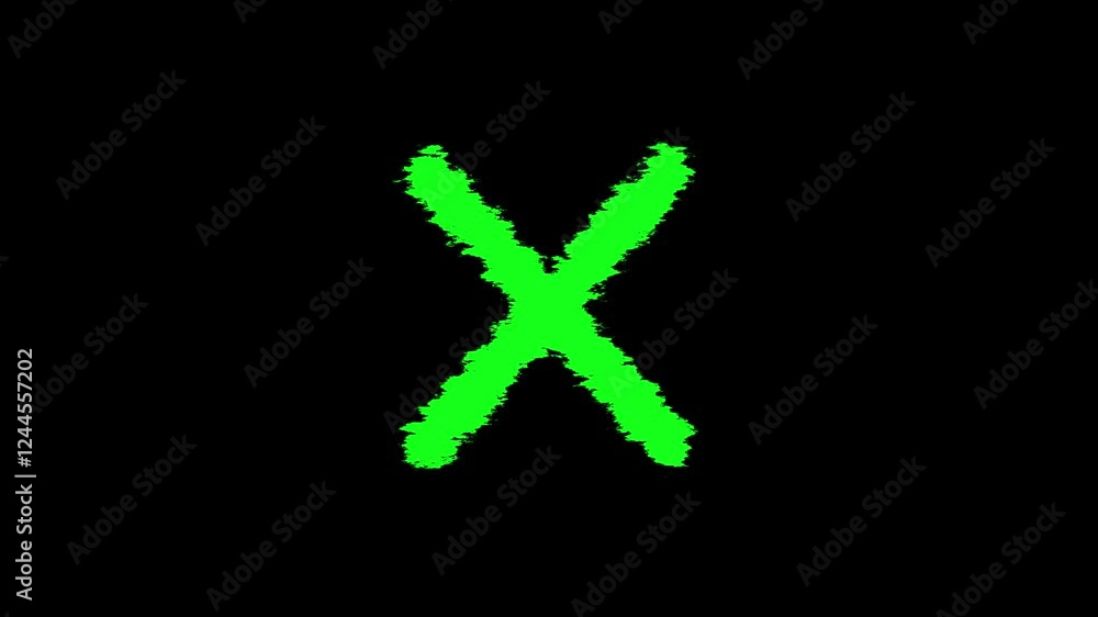Green color simple brush X mark animation with black background Green color simple brush X mark animation with black background