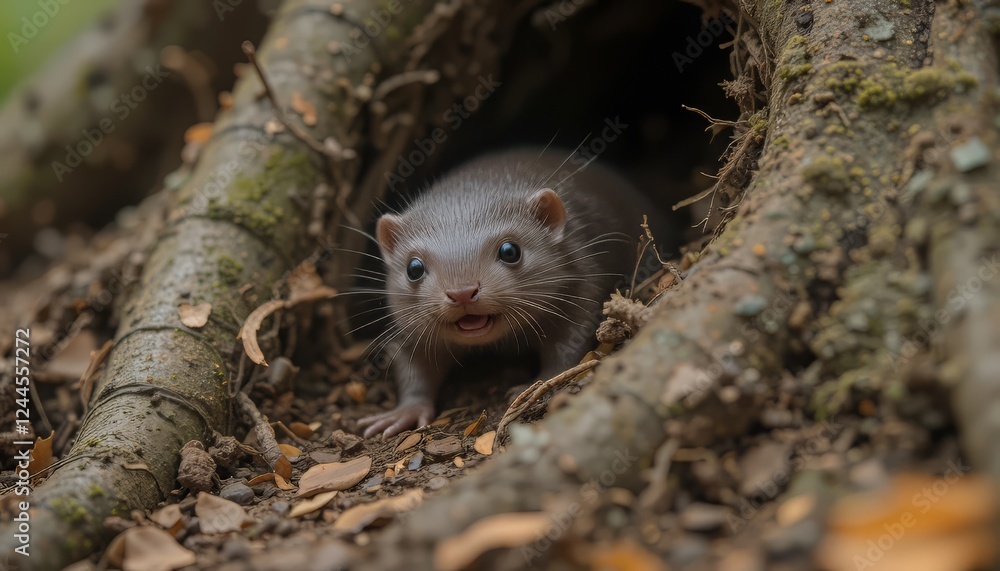 Curious Small Mammal Peeking Out of a Burrow in a Forest Setting, High-Quality Close-Up Wildlife Photography Capturing the Playful and Watchful Nature of This Tiny Animal Curious Small Mammal Peeking Out of a Burrow in a Forest Setting, High-Quality Close-Up Wildlife Photography Capturing the Playful and Watchful Nature of This Tiny Animal