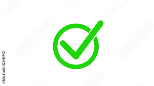 Green color simple check mark circle animation with white background