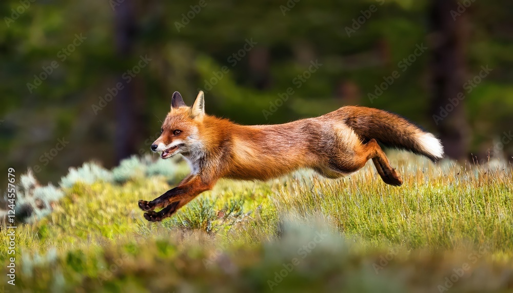 Vivid Red Fox Leaping Gracefully in European Wilderness Closeup of Agile Vulpes Vulpes Amidst a Moody Winter Landscape Vivid Red Fox Leaping Gracefully in European Wilderness Closeup of Agile Vulpes Vulpes Amidst a Moody Winter Landscape