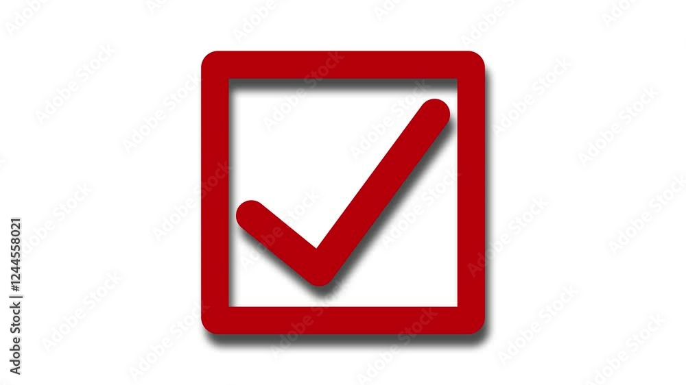 Red color simple 3d check mark box animation with white background Red color simple 3d check mark box animation with white background