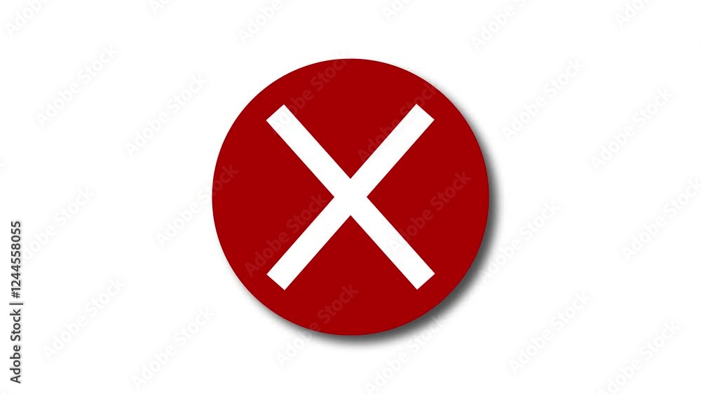 Red color simple 3d circle cross mark animation with white background Red color simple 3d circle cross mark animation with white background