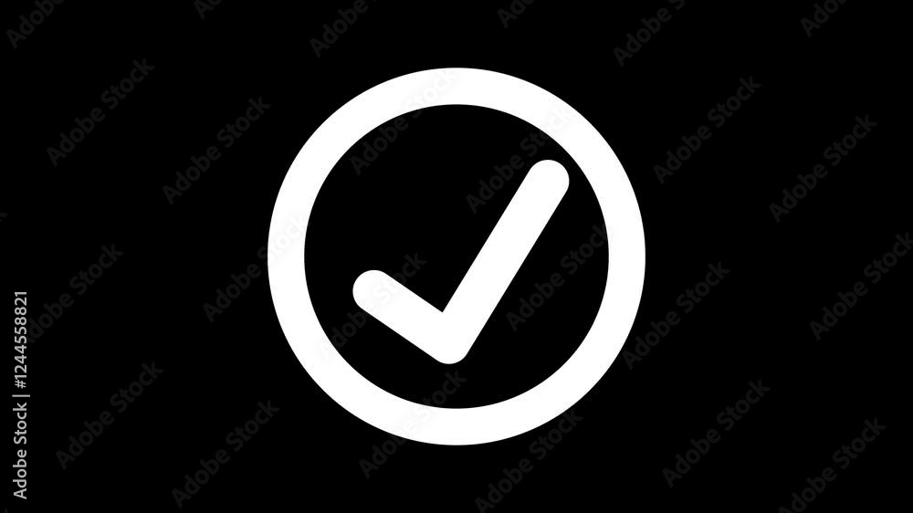 White color simple check circle animation with black background White color simple check circle animation with black background