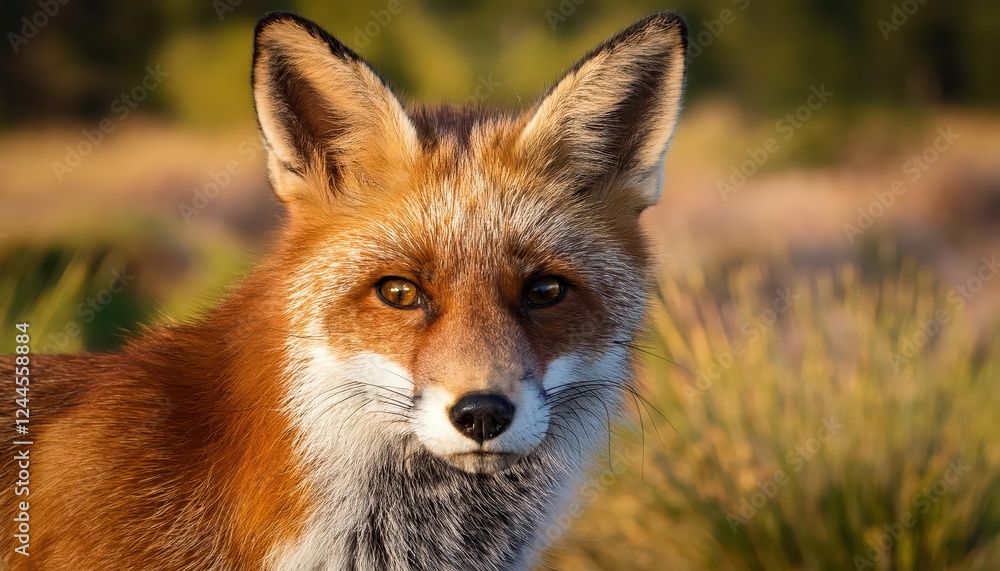 Vivid Closeup of a Wild Red Fox amidst an Autumnal Forest Backdrop, Displaying Intense Eyes and Coarse Fur Texture in a Serene Wilderness Scene. Vivid Closeup of a Wild Red Fox amidst an Autumnal Forest Backdrop, Displaying Intense Eyes and Coarse Fur Texture in a Serene Wilderness Scene.
