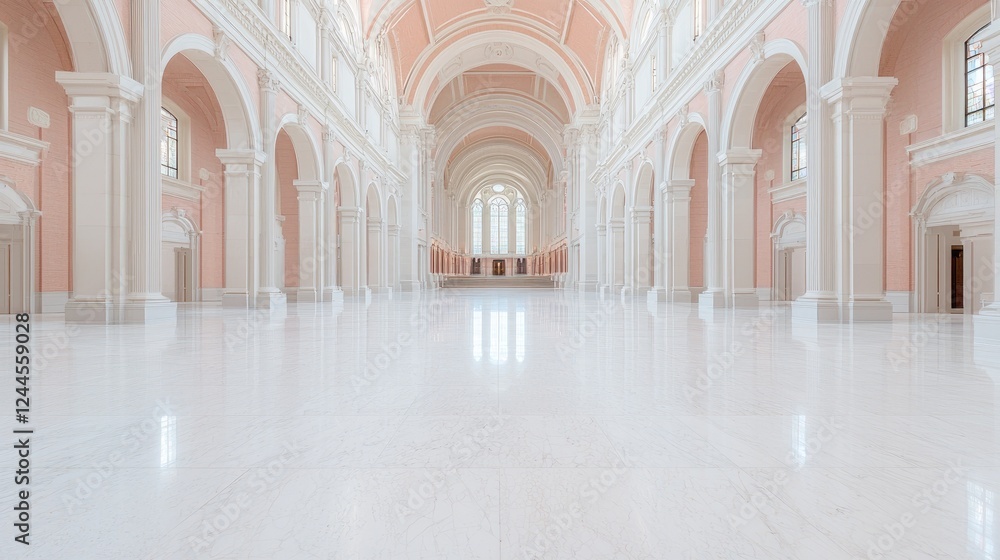 Fototapeta premium Cathedral interior, marble floor, peach walls, sunlight