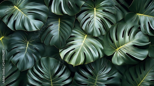 Wallpaper Mural Lush Green Monstera Leaves Tropical Foliage Background Torontodigital.ca