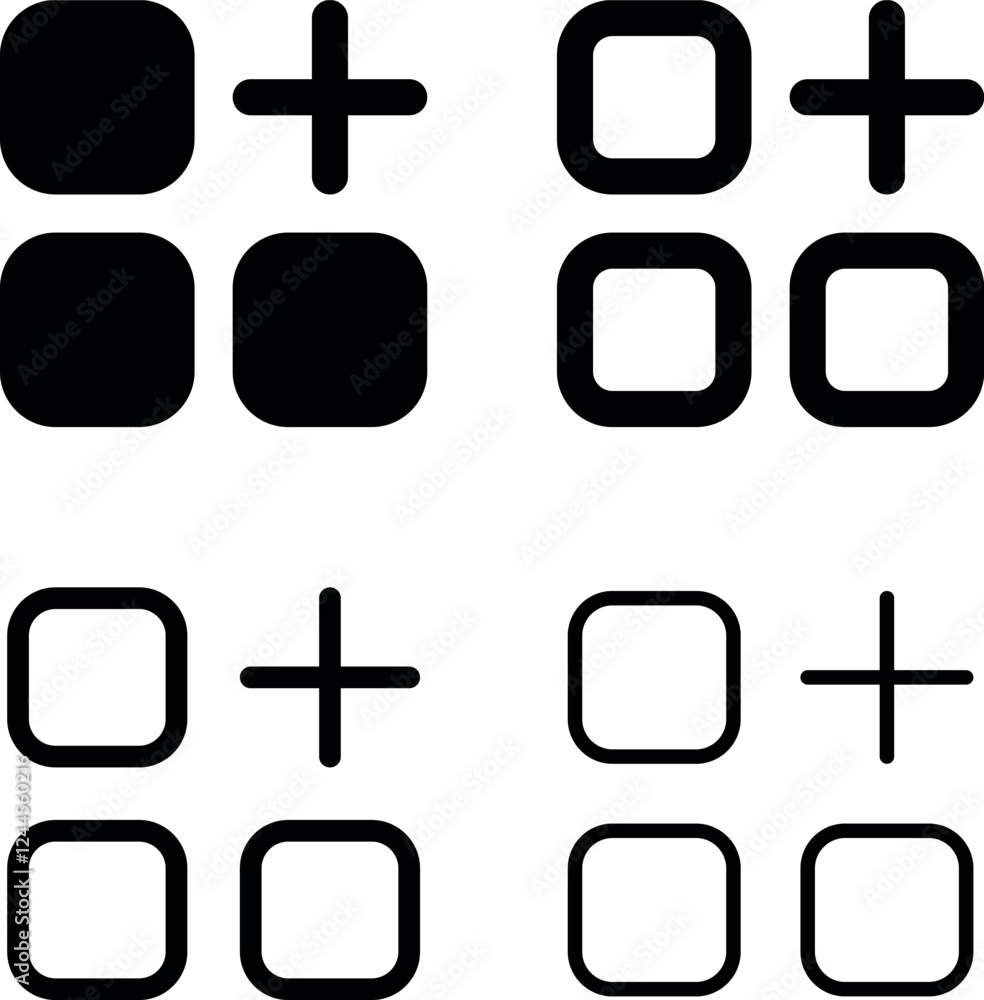 layout grid add icon. grid menu icon sign. Thin, line, outline icons layout grid add icon. grid menu icon sign. Thin, line, outline icons