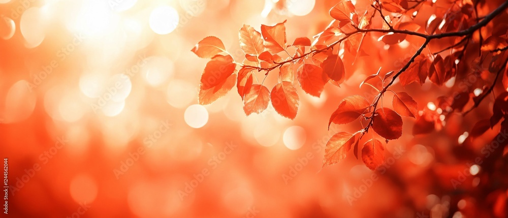 Autumn branch with vibrant red leaves glowing in sunlight Autumn branch with vibrant red leaves glowing in sunlight