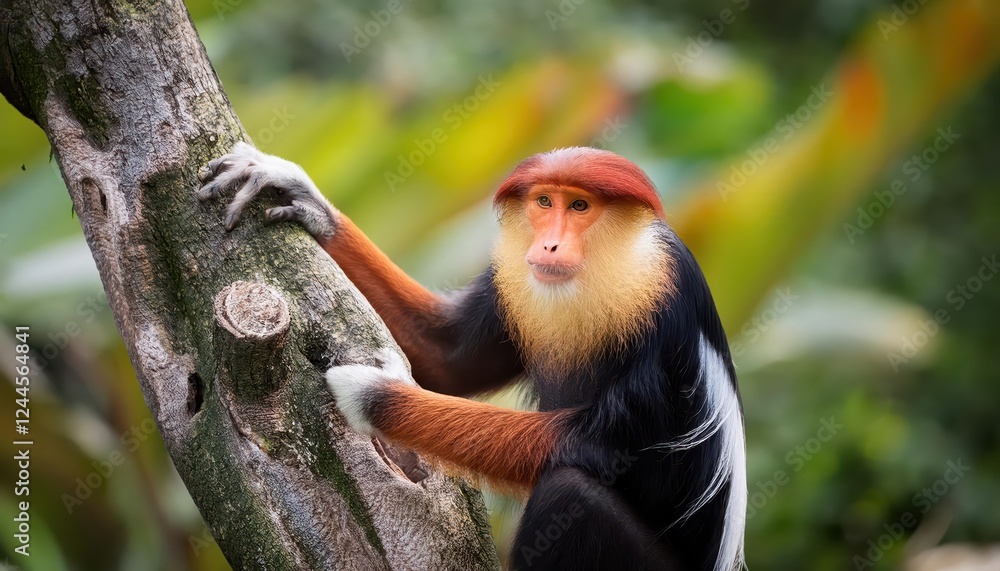 Fototapeta premium Striking Abstraction of a Winter Forest SnowCovered Trees Stretch towards the Misty Skyline, Showcasing the Frozen Tranquility of an Enchanting Winter Wonderland