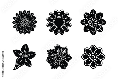 Set of flower silhouette vector illustration