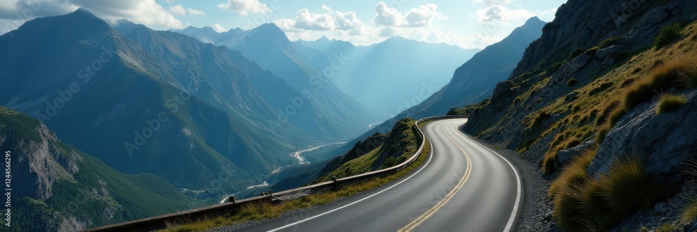 Naklejka premium Dramatic mountain pass road, hairpin turns, stunning views , holiday, elevation