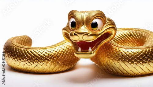 Vibrant Golden Snake Figure with Large Eyes and Smiling Expression for Lunar New Year Isolated on Transparent Background, Embracing Mystique and Charm in a Celebratory Atmosphere photo