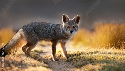 Striking Gray Fox Urocyon cinereoargenteus Amidst Dappled Woodlands at Twilight, Showcasing Majestic Wilderness and Tranquility photo